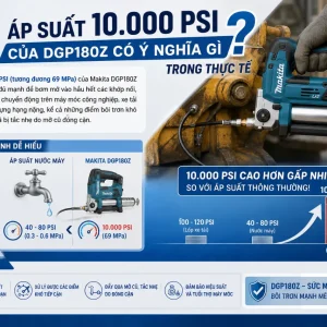 Máy bơm Makita DGP180Z: Dùng pin, 18V bơm mỡ, 10.000 PSI
