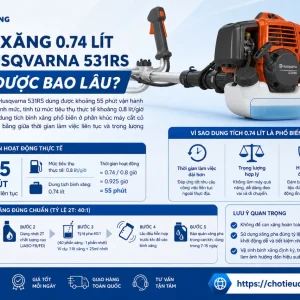 Máy cắt cỏ Husqvarna 531RS: 1.2kW, động cơ 33.6cc