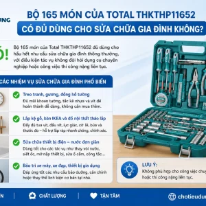 Máy khoan Total THKTHP11652: 20V, 165 món, lực siết 66Nm