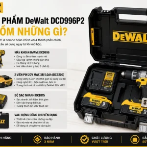 Máy khoan DeWalt DCD996P2: Không chổi than, lực siết 95Nm