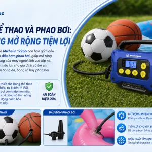 Máy bơm Michelin 12266: 12V, tự ngắt, màn LCD
