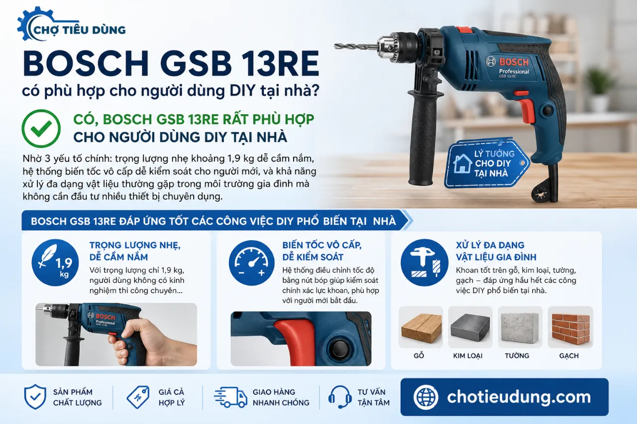 Bosch GSB 13RE có phù hợp cho người dùng DIY tại nhà không?