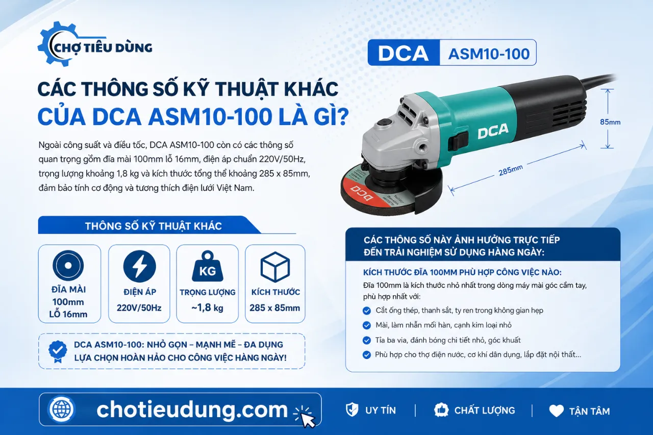 Các Thông Số Kỹ Thuật Khác Của DCA ASM10-100 Là Gì?