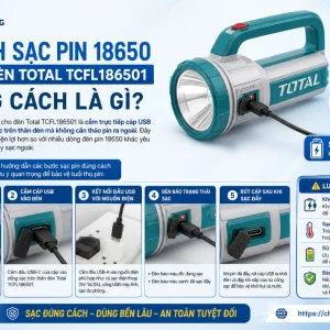 Đèn LED Total TCFL186501: Chiếu xa 200m, pin 18650