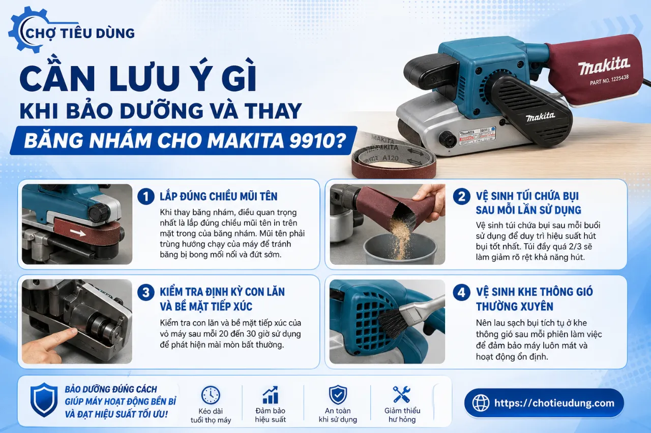 Cần Lưu Ý Gì Khi Bảo Dưỡng Và Thay Băng Nhám Cho Makita 9910?