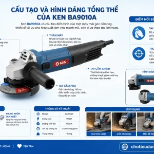Máy Mài Góc Ken BA9010A: 100mm, Không Chổi Than 12.000 Vòng/Phút