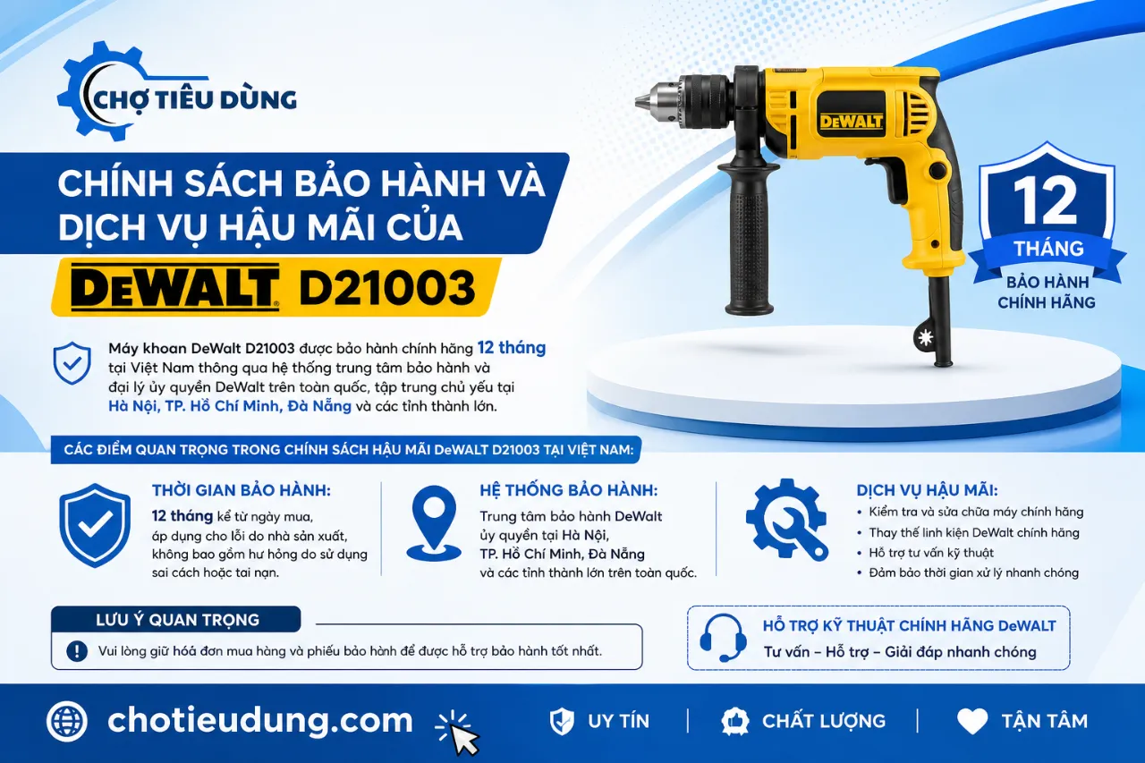 Chính Sách Bảo Hành Và Dịch Vụ Hậu Mãi Của DeWalt D21003 Tại Việt Nam Là Gì?