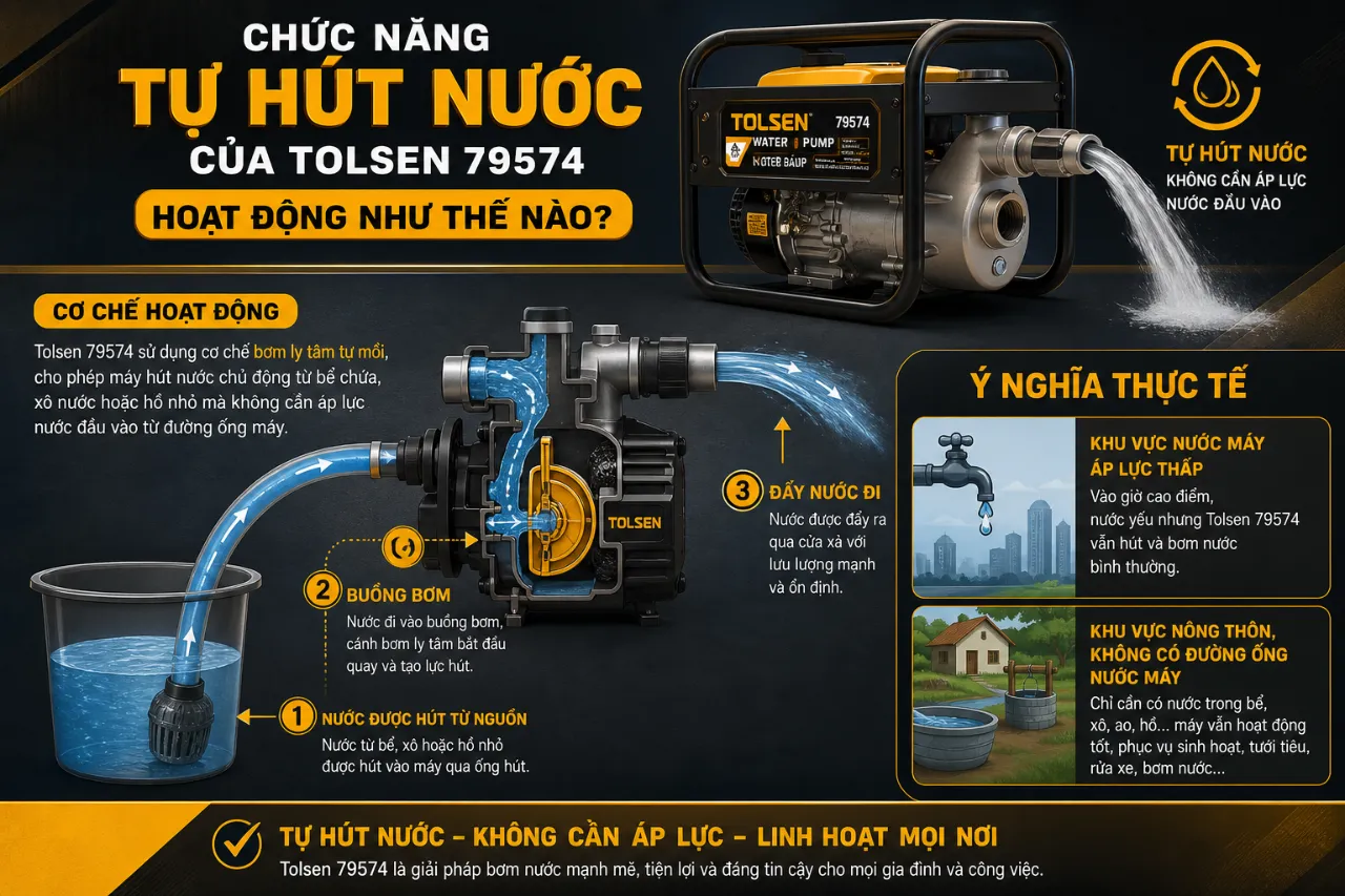 Chức Năng Tự Hút Nước Của Tolsen 79574 Hoạt Động Như Thế Nào?