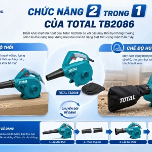 Máy thổi hút bụi Total TB2086: 800W, lưu lượng 4.5m³/phút