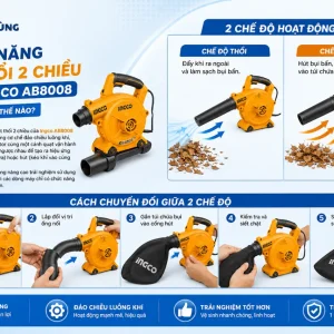 Máy thổi bụi Ingco AB8008: Công suất 800W, hút thổi 2 chiều