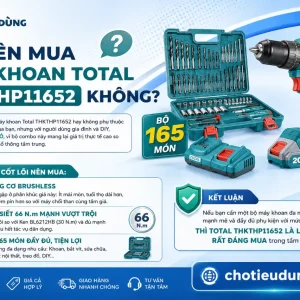 Máy khoan Total THKTHP11652: 20V, 165 món, lực siết 66Nm