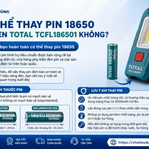 Đèn LED Total TCFL186501: Chiếu xa 200m, pin 18650