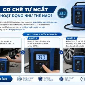 Máy bơm Michelin 12266: 12V, tự ngắt, màn LCD