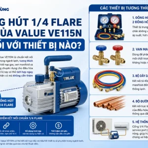 Máy bơm Value VE115N: 1/4HP, hút chân không, 150 Micron