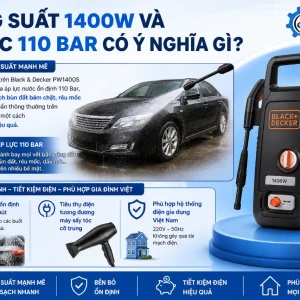 Máy rửa xe Black & Decker PW1400S: 1400W, áp lực 110 bar