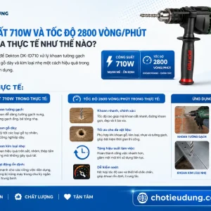 Máy Khoan Động Lực Dekton DK-ID710: 710W, Đầu 13mm