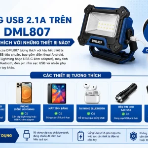 Đèn LED Makita DML807: 710lm, USB 2.1A, Pin 18V/14.4V