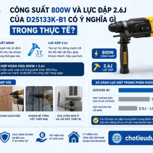 Máy khoan Dewalt D25133K-B1: Công suất 800W, bê tông 26mm