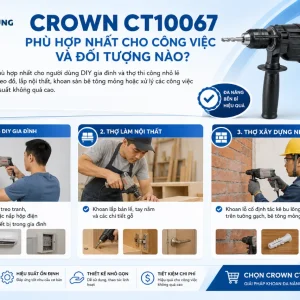 Máy Khoan Crown CT10067: 810W, Khoan Gỗ 40mm, Bê Tông 16mm