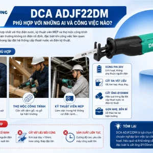 Máy cưa DCA ADJF22DM: Không chổi than, pin 20V/4Ah, cắt sâu