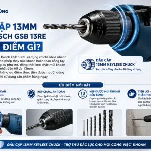 Máy khoan động lực Bosch GSB: 13RE, đầu cặp 13mm
