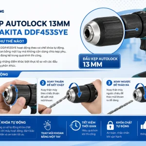 Máy khoan Makita DDF453SYE: 18V, mô-men xoắn 42Nm