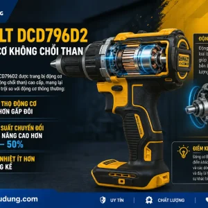 Máy Khoan DeWalt DCD796D2: 18V, Lực Siết 70Nm Mạnh Mẽ