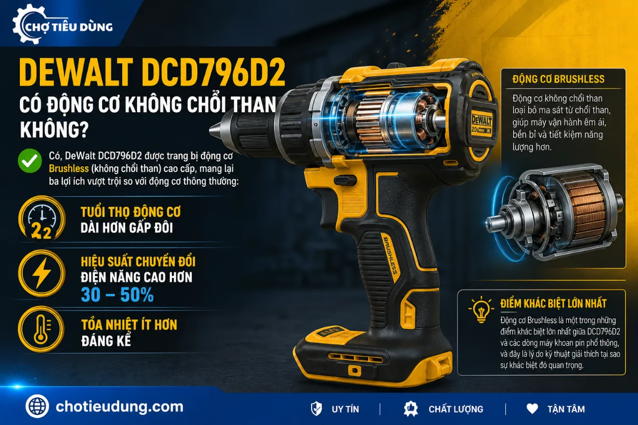 DeWalt DCD796D2 Có Động Cơ Không Chổi Than Không?