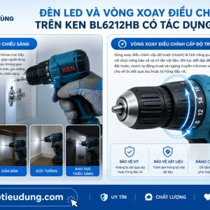 Máy khoan pin Ken BL6212HB: 12V 2.5Ah, lực siết 30Nm