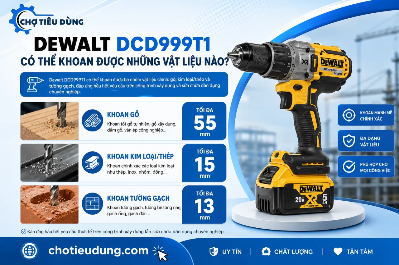 Dewalt DCD999T1 Có Thể Khoan Được Những Vật Liệu Nào?