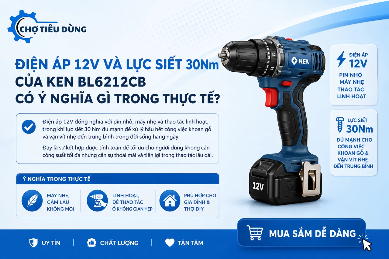 Điện Áp 12V Và Lực Siết 30Nm Của Ken BL6212CB Có Ý Nghĩa Gì Trong Thực Tế?