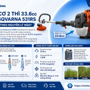 Máy cắt cỏ Husqvarna 531RS: 1.2kW, động cơ 33.6cc
