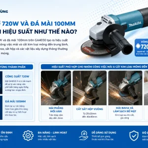 Máy Mài Góc Makita GA4030: 720W, Đá 100mm, Công Tắc Trượt Dễ Dùng