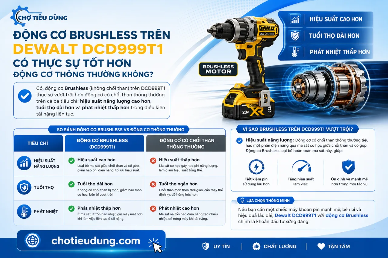Động Cơ Brushless Trên Dewalt DCD999T1 Có Thực Sự Tốt Hơn Động Cơ Thông Thường Không?