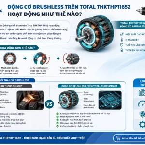 Máy khoan Total THKTHP11652: 20V, 165 món, lực siết 66Nm