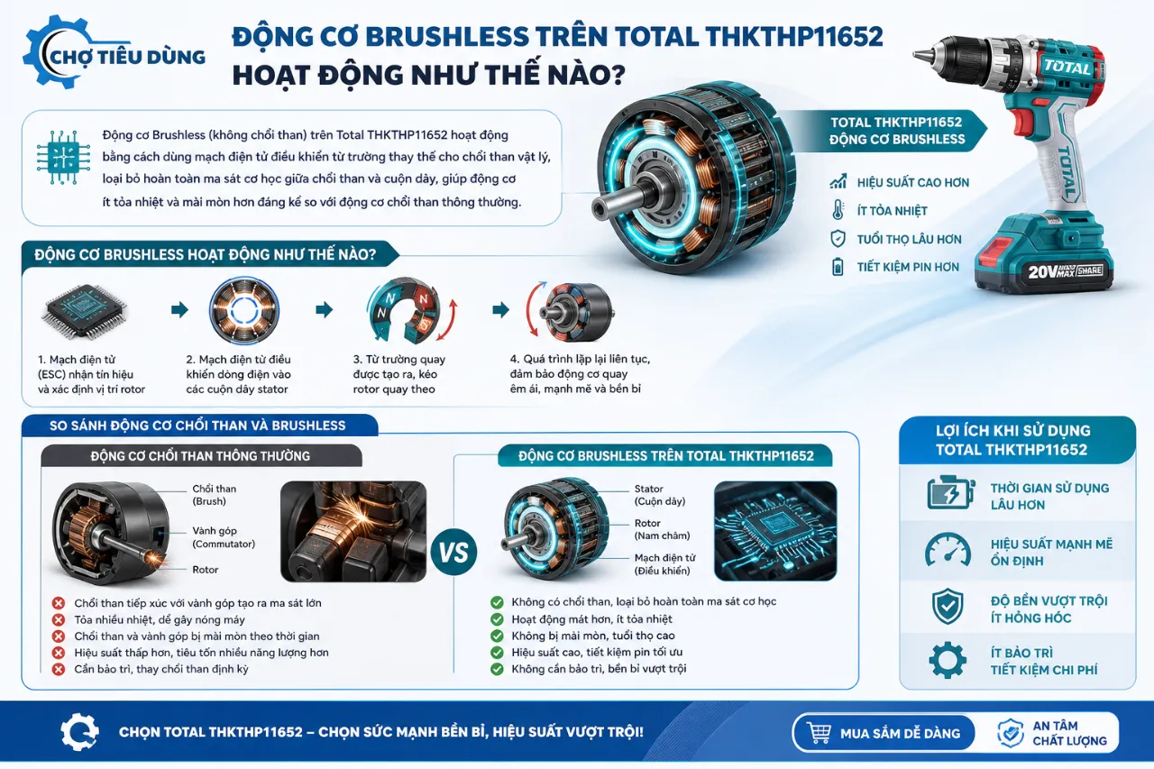 Động Cơ Brushless Trên Total THKTHP11652 Hoạt Động Như Thế Nào?