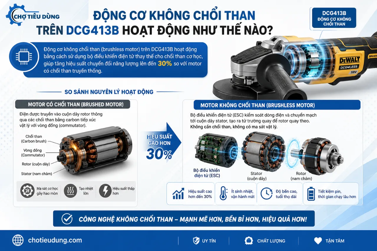 Động Cơ Không Chổi Than Trên DCG413B Hoạt Động Như Thế Nào?