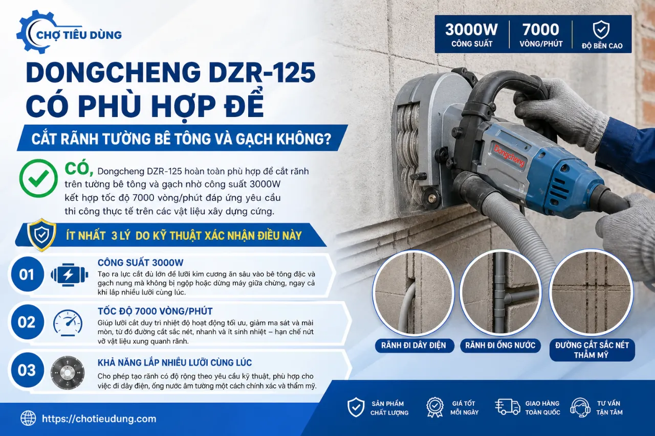Dongcheng DZR-125 Có Phù Hợp Để Cắt Rãnh Tường Bê Tông Và Gạch Không?