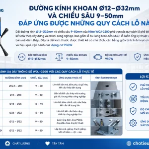 Máy khoan Nitto WOJ-3200: Công suất 950W, lực hút 9.000N