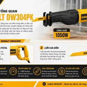 Máy cưa kiếm DeWalt DW304PK: 1050W, cắt gỗ 280mm