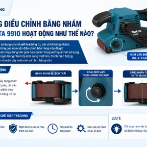 Máy chà nhám Makita 9910: 650W, băng 76x457mm