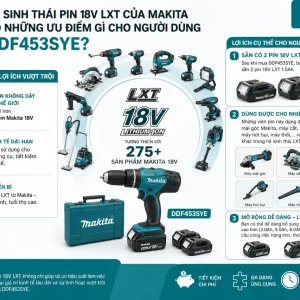 Máy khoan Makita DDF453SYE: 18V, mô-men xoắn 42Nm
