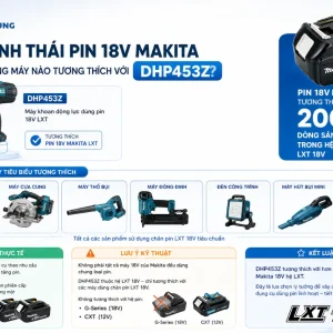 Máy khoan Makita DHP453Z: Dùng pin 18V, lực siết 42Nm