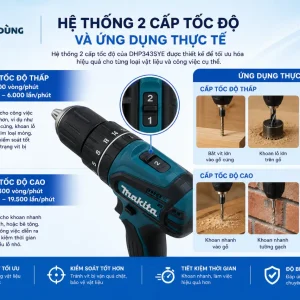 Máy khoan Makita DHP343SYE: 14.4V, lực siết 36Nm