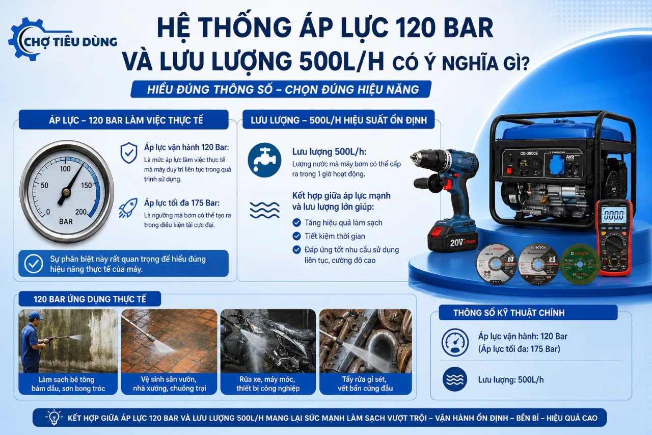 Hệ thống áp lực 120 Bar và lưu lượng 500L/h có ý nghĩa gì?