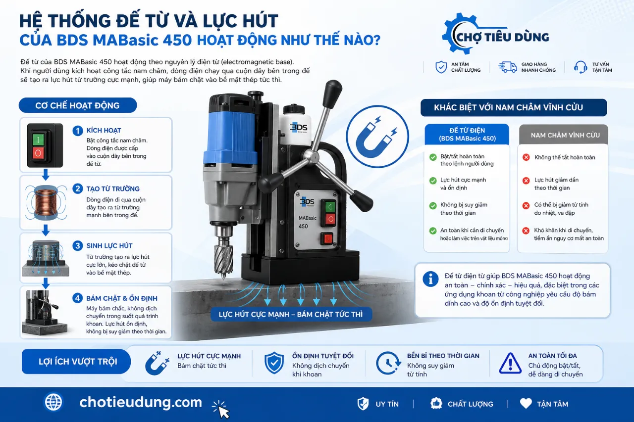 Hệ thống đế từ và lực hút của BDS MABasic 450 hoạt động như thế nào?