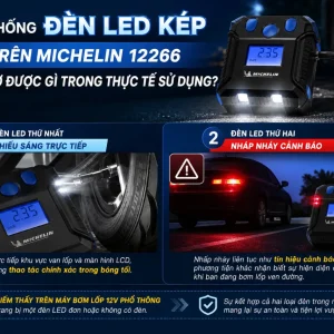 Máy bơm Michelin 12266: 12V, tự ngắt, màn LCD