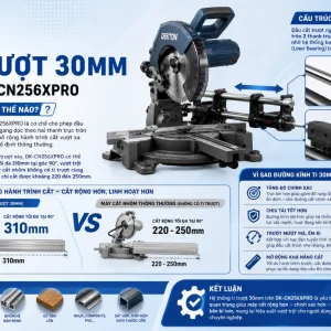 Máy cắt Dekton DK-CN256XPRO: 255mm, 1800W, ti trượt 30mm