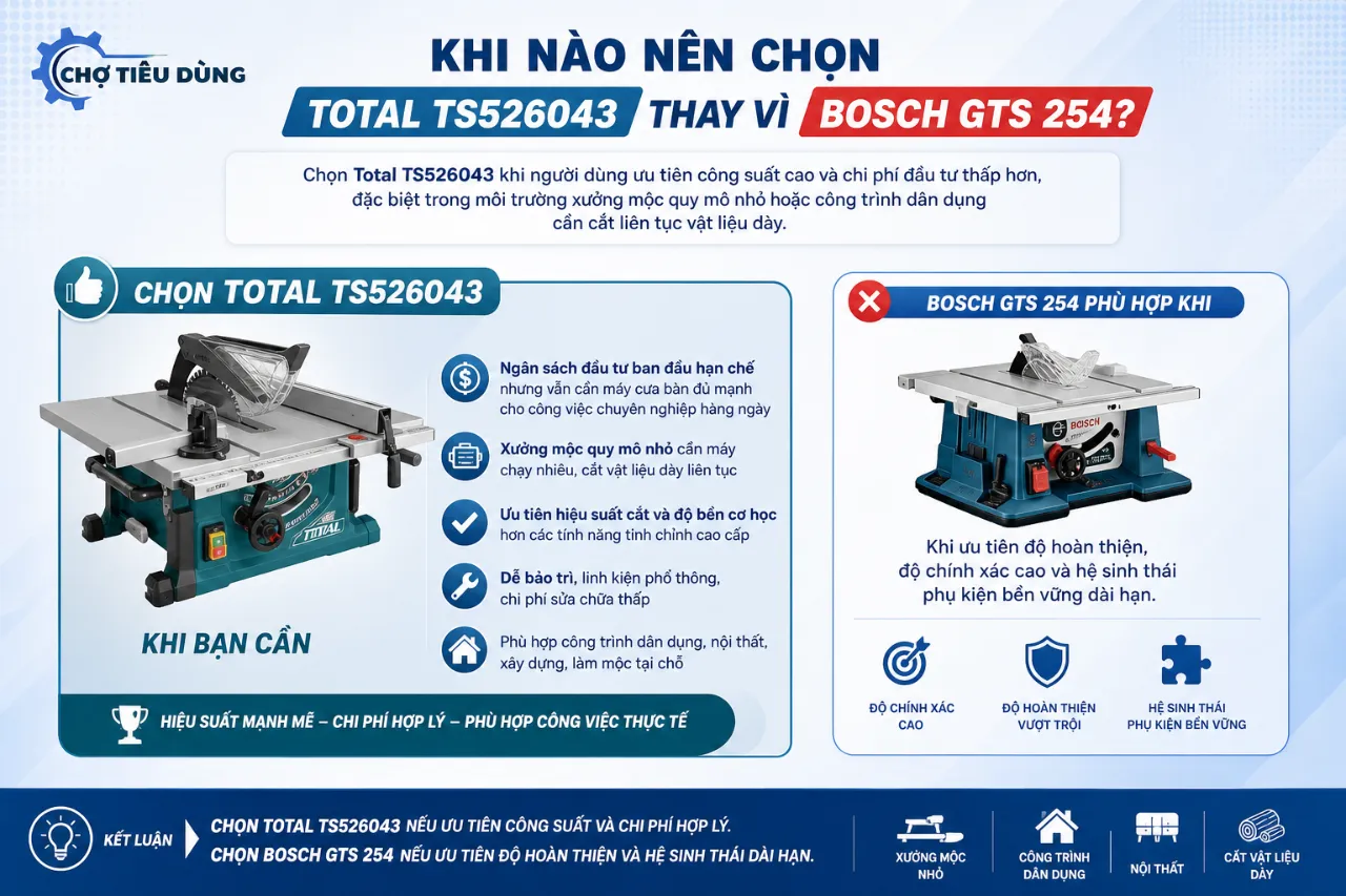 Khi nào nên chọn Total TS526043 thay vì Bosch GTS 254?