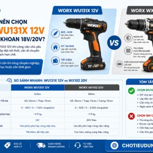 Máy khoan Worx WU131X: 12V, lực siết 40Nm, có búa